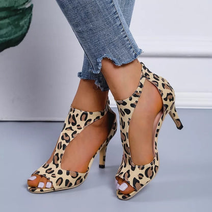 Women's High Heeled Fish Mouth Sandals with Zipper Closure - Summer Dressy Open Toe Footwear